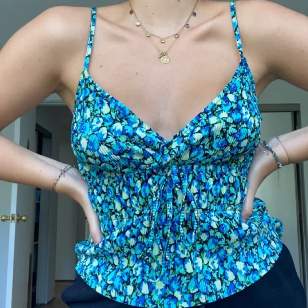 Floral top blue and green